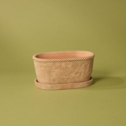 Chinon Oval Pot With Saucer | Brown - 27x16cm