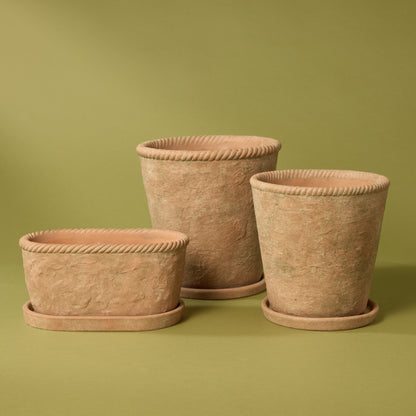 Chinon Oval Pot With Saucer | Brown - 27x16cm